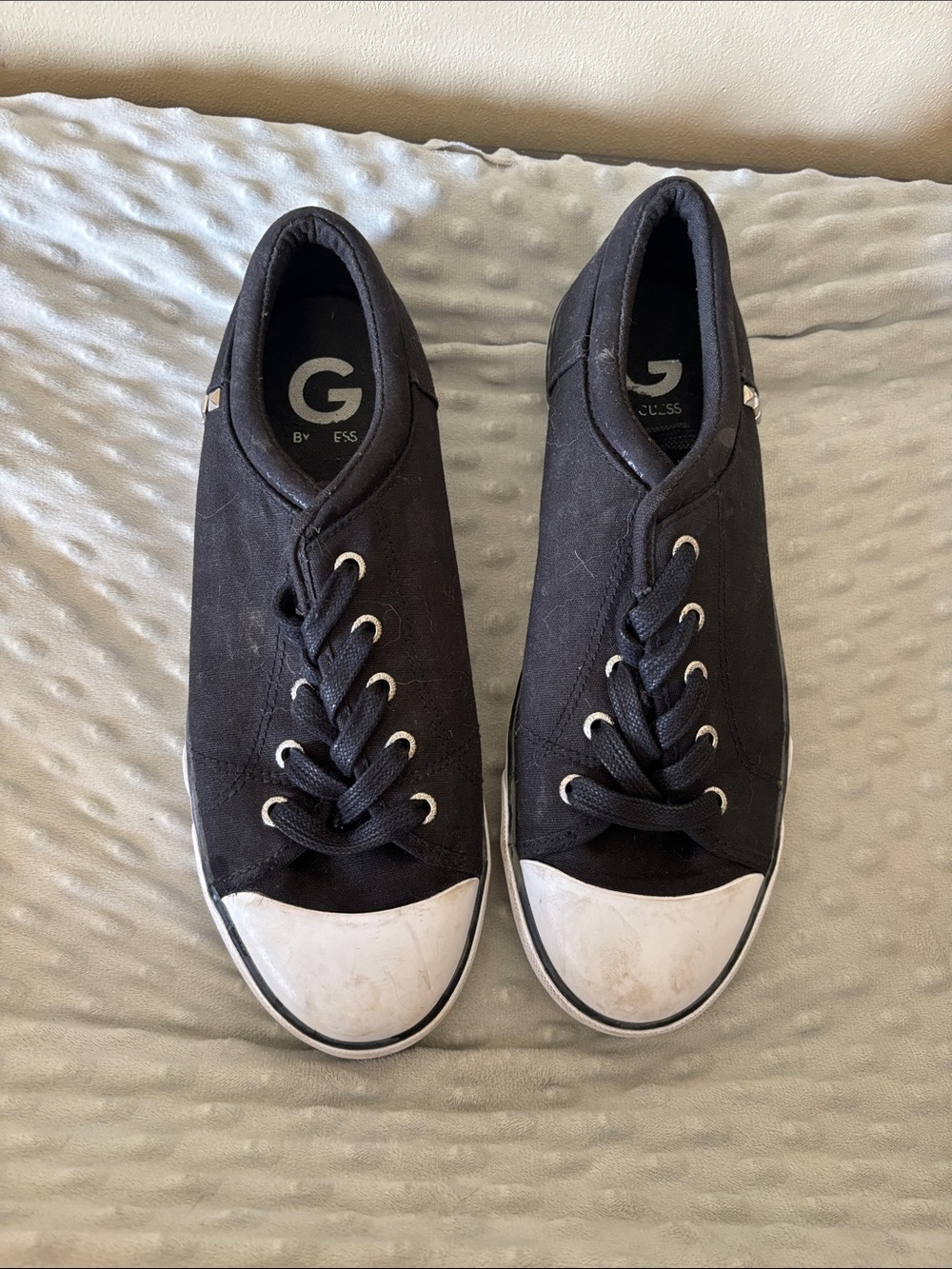 G by Guess Black Canvas Low-Top Sneakers with White Toe Caps